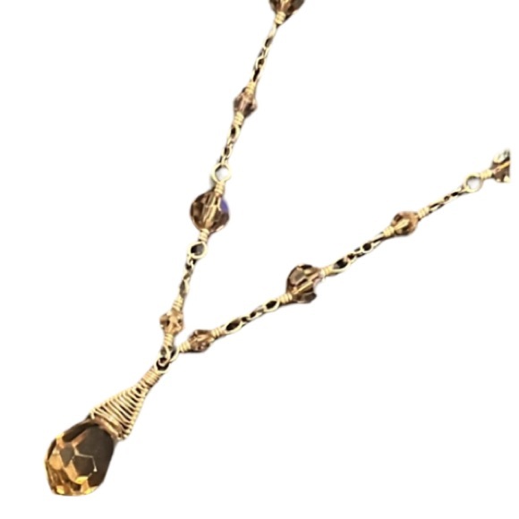 Lori Lori 14K Gold Vermeil Champagne Swarovski Crystal Lariat Necklace - Picture 7 of 11